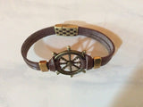 Men’s Ship Wheel Leather Bracelet