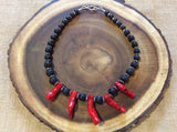Bamboo Coral and Black Lava Necklace