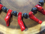 Bamboo Coral and Black Lava Necklace - Detailed View