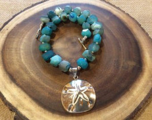 Agate and Sterling Sand Dollar Pendant Necklace